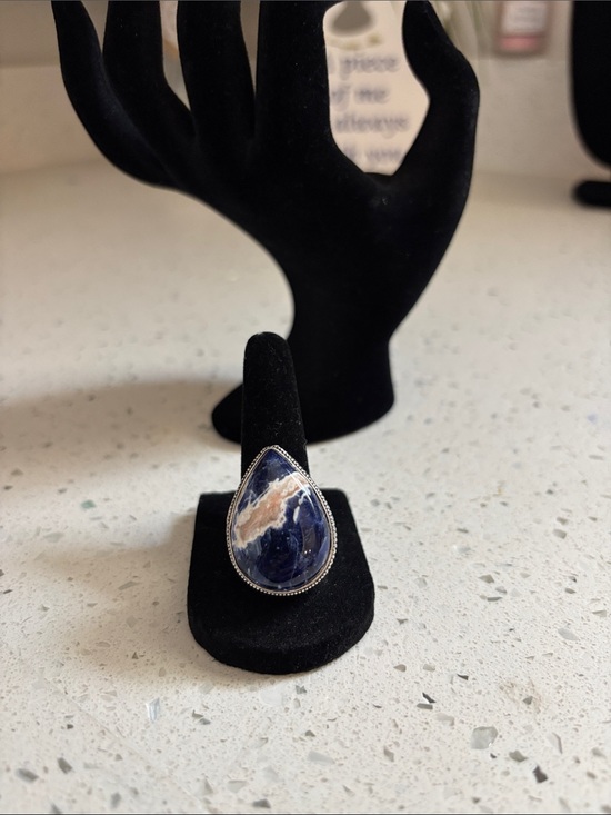 Hand Crafted Jewelry - Teardrop Blue & White Sodalite Gemstone Ring Size 8
